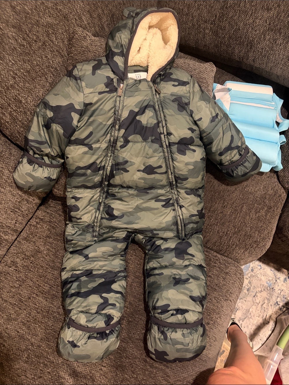 Toddler Camouflage Puffer One-Piece Snowsuit - Green Camo